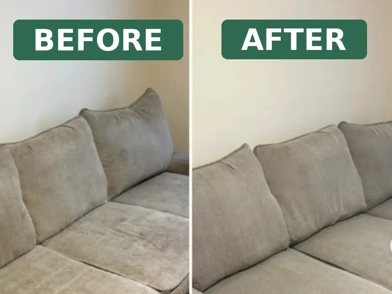 Before and after couch cleaning New York — fabric sofa restored