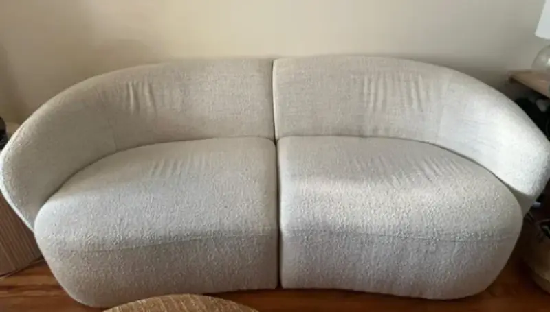 Boucle loveseat after professional fabric cleaning