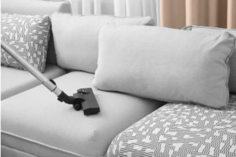 Dry vacuuming a sofa cushion before hot water extraction